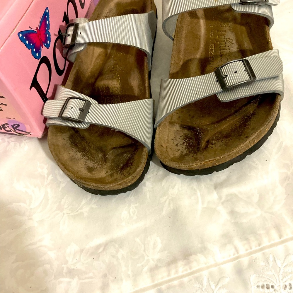 Birkenstock Silver Strappy Sandals with box
